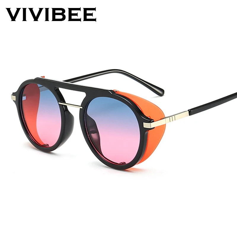VIVIBEE Gothique женские круглые солнцезащитные очки стимпанк мужские градиентные