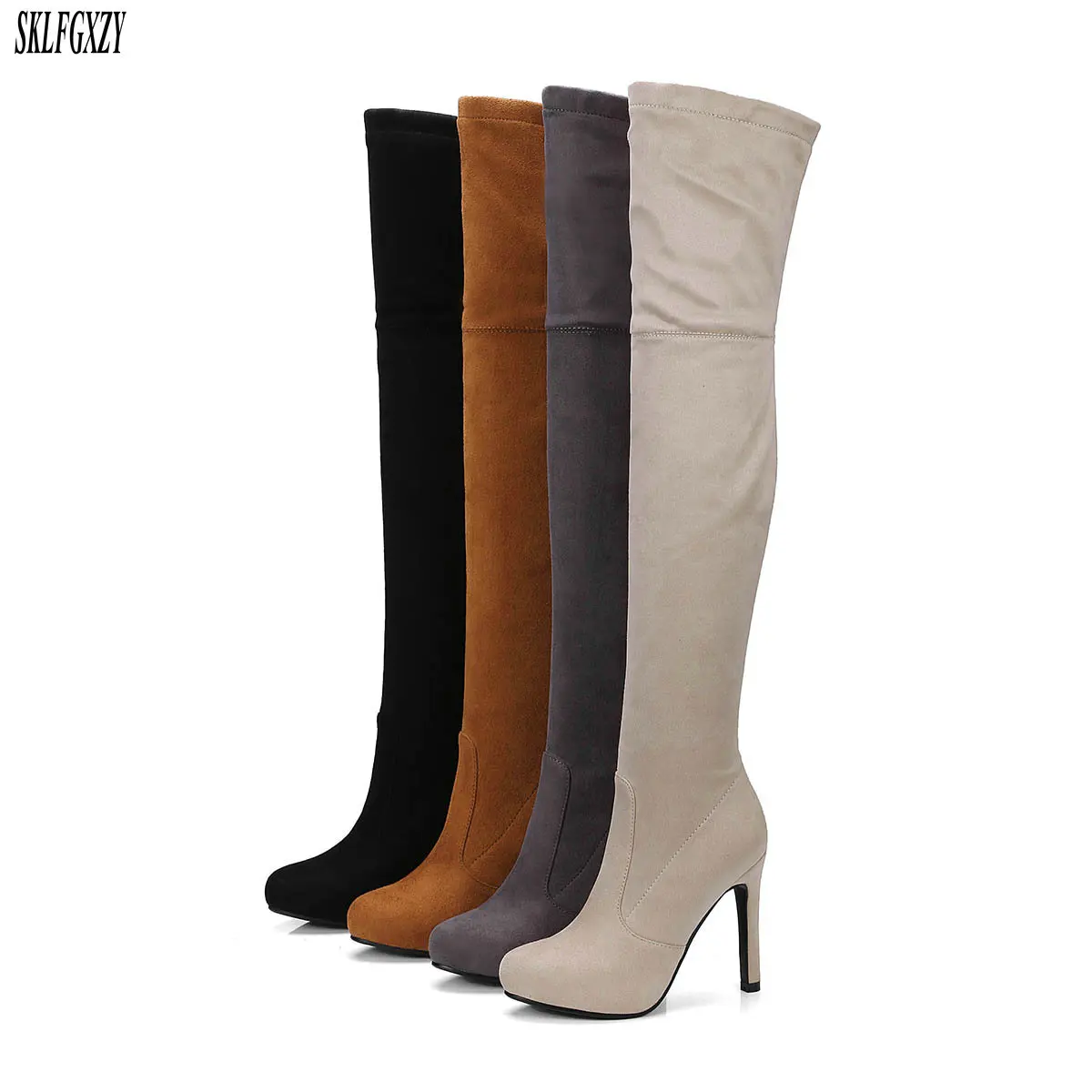 

Autumn new style ladies knee-high boots high-heeled women's boots elastic tight European fashion zipper women's shoes size 34-43