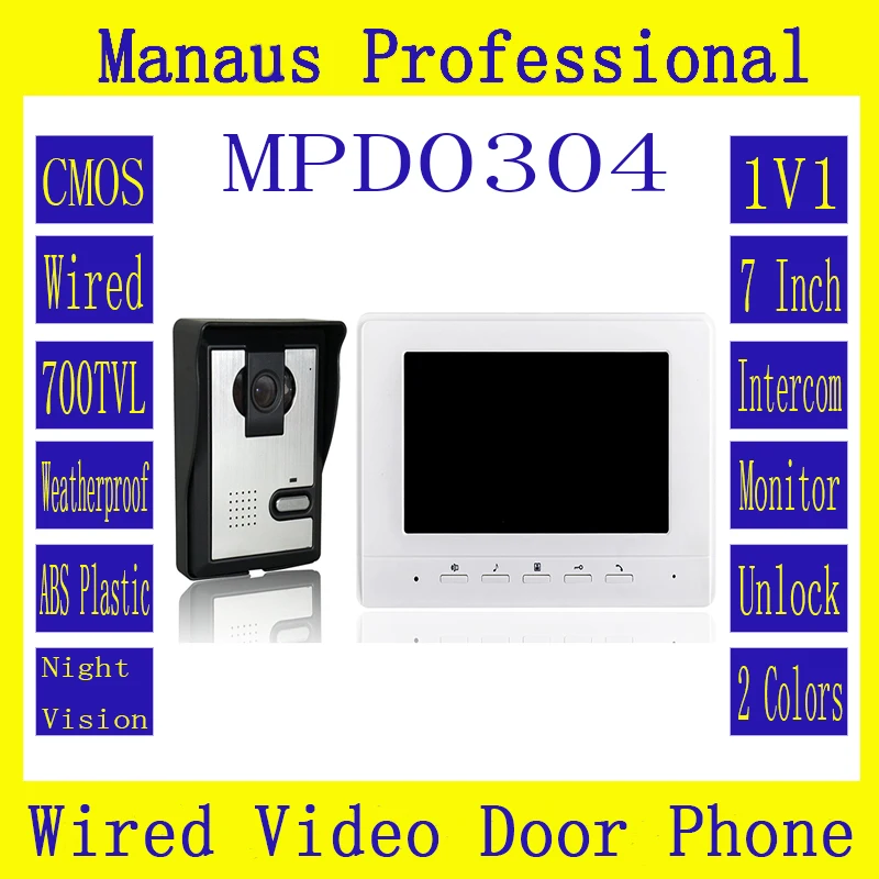 

High Quality Remote Control Video Door Intercom 7 Inch Digital Color LCD Monitor Outdoor Waterproof IR Night Vision Camera D304b