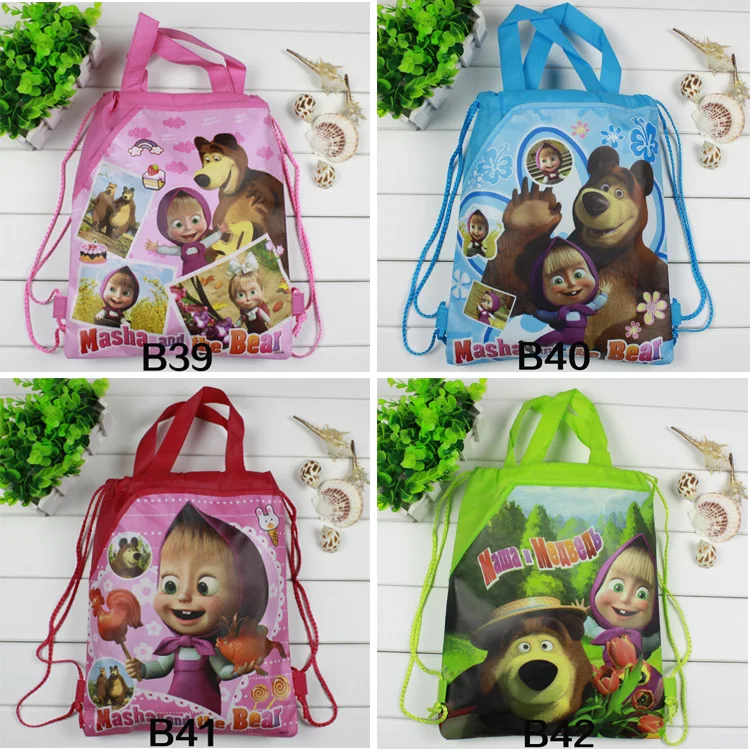 12pcs Cartoon Drawstring bag Mario, Masha and Bear Backpack Kids Toys Stroage Bag Party Gifts