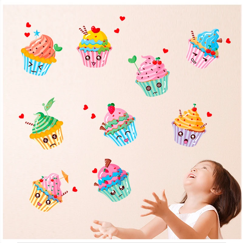 9pcs Ice cream kitchen sticker Kitchen Refrigerator Removable PVC Kitchen decorative wall stickers Children's sticker