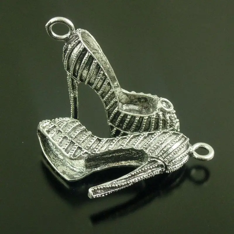 6pc Fashion Antique Silver High Heeled Shoes Charms Necklace Pendant