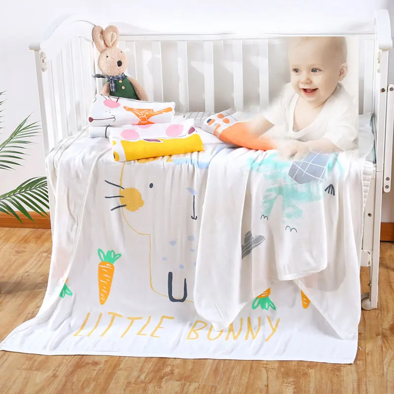 Детское Хлопковое одеяло с милым рисунком, двойное детское банное полотенце, мягкое дышащее волокно из бамбука для мальчиков