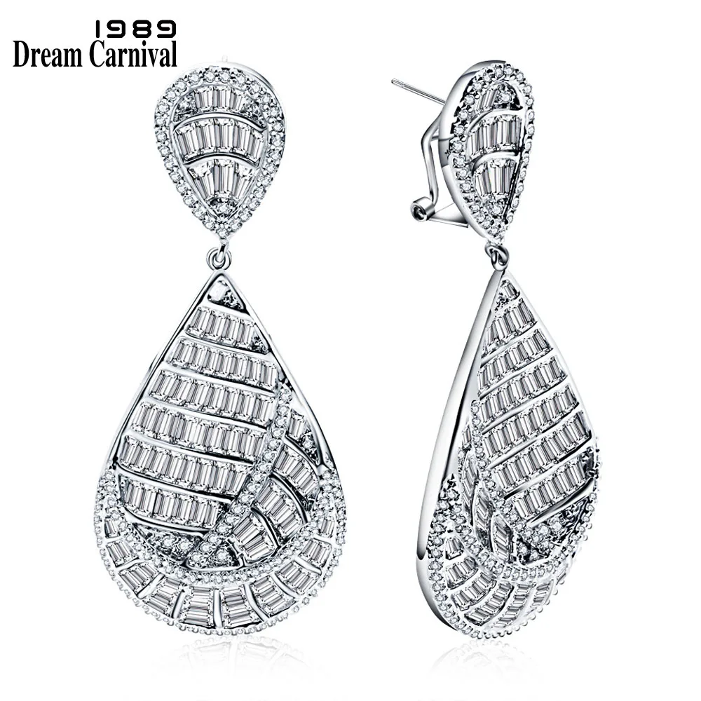 

DreamCarnival 1989 Superior Luxury Women Wedding Party Design Big Drop Dangles Channel setting White CZ 7cm Long Earrings YE3539