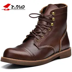 Z. Suo/Мужская обувь для скейтбординга из натуральной кожи с высоким берцем, модные классические кроссовки коричневого и черного цвета