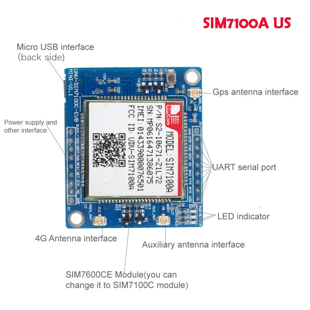 RCmall SIM7100E/SIM7100A 4G макетная плата для Arduino Raspberry Pi 5-18 в Android Linux Windows FZ2846-EU FZ2846-US