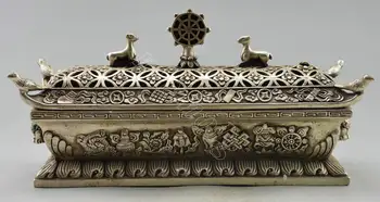 

Collectible Decorated Old Handwork Tibet Silver Big Tower Dragon Incense Burner