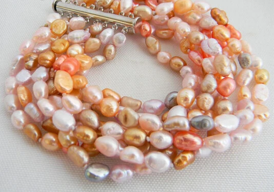 

free shipping 01466 8Strands 8'' Lavender Pink Champagne Baroque Freshwater Pearl Bracelet