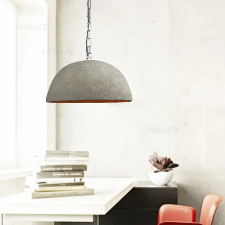 Бетонный подвесной светильник в скандинавском стиле, полусферический цементный светильник для дома, столовой, ресторана, отеля, чердака, бара, офиса, подвесной светильник