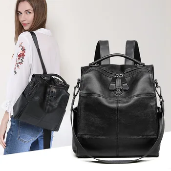 

Vintage Leather Backpack Women Multifunction Backapcks Anti Theft Zipper Rucksack Bags Casual Simple Style Girl Travel Shoulder
