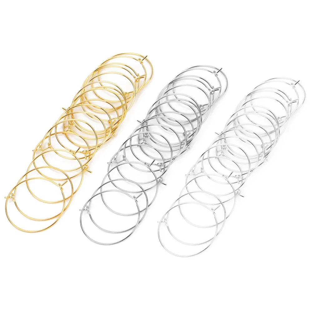 

100pcs/lot Gold/Silver/Rhodium Color Metal Hoop Earrings Ear Wire Hook 35mm Diameter For DIY Earrings Jewelry Accessories F2399
