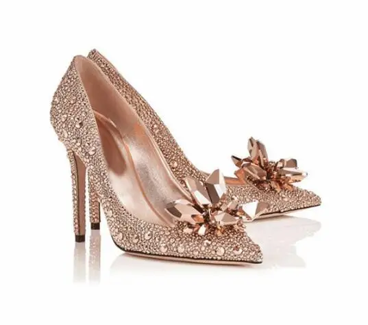 Блестящие туфли Золушки с украшением в виде кристаллов; стразы; свадебные туфли для невесты; Цвет серебристый, красный, золотистый; большие размеры; на заказ; настоящая фотография - Цвет: Золотой