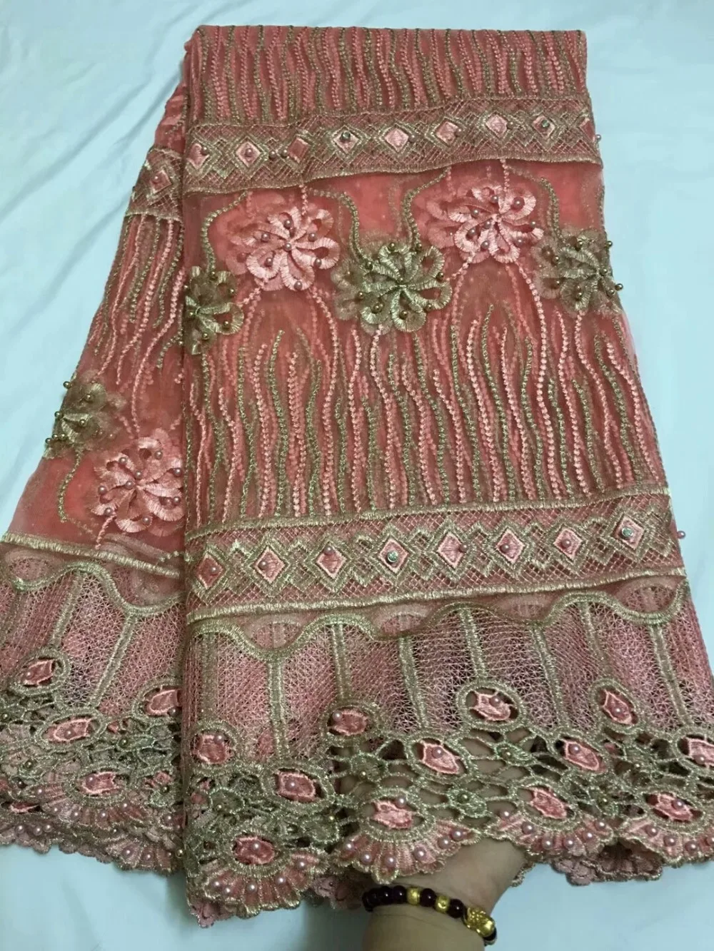 

2018 African Cord Lace High Quality French Lace Fabric With Beads African Lace Fabric For Nigerian Wedding Dress