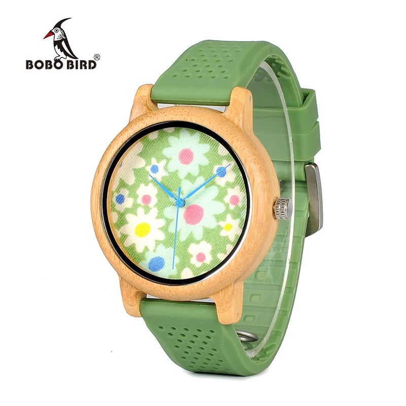 Achat BOBO OISEAU WB04 Mode Causal Bambou Montre avec Tissu Cadran dames Bois Montres Avec Doux Sangles de Silicone Quartz Montre Avec boîte