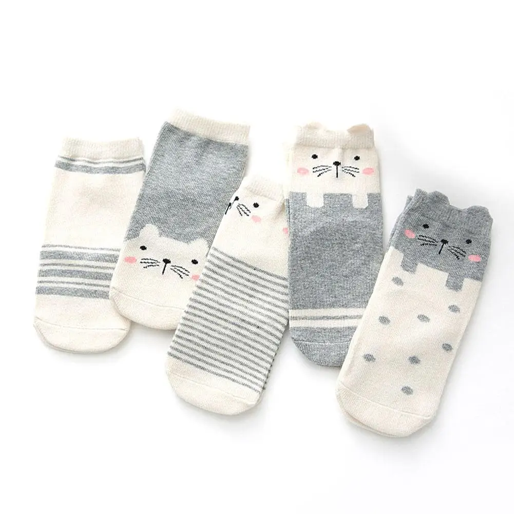 

DSstyles 5 Pairs/Set Children Soft Cotton 3D Stripe Socks Baby Three-dimensional cartoon image striped breathable tube stockings