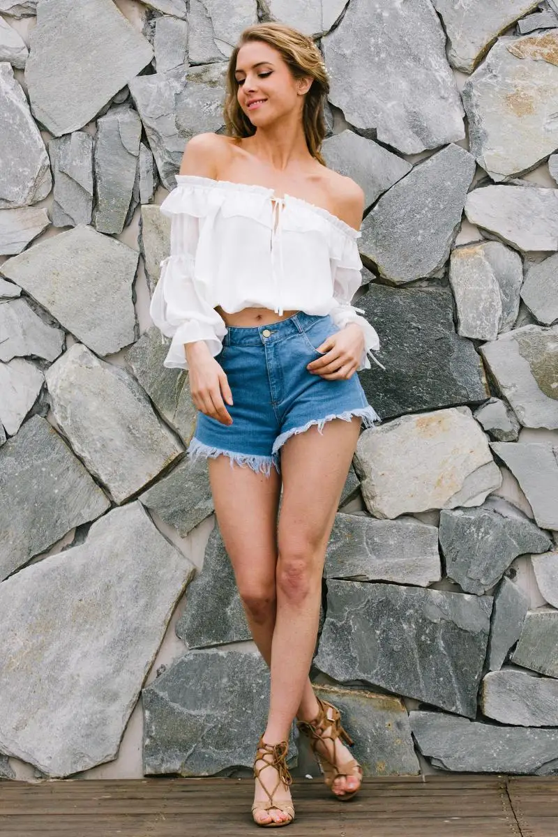 Sweet Women Casual Chiffon Blouse Shoulder off tops White Ruffles Chiffon clothes 2018 Summer Beach Blouse Outfit S-XL 7 (1)