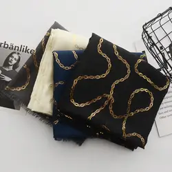 2018 Мода цепи золотой узор Фольга шарф с бахромой Для женщин хлопковой вуали Фольга платки Обёрточная бумага hjiab глушитель 7 цветов