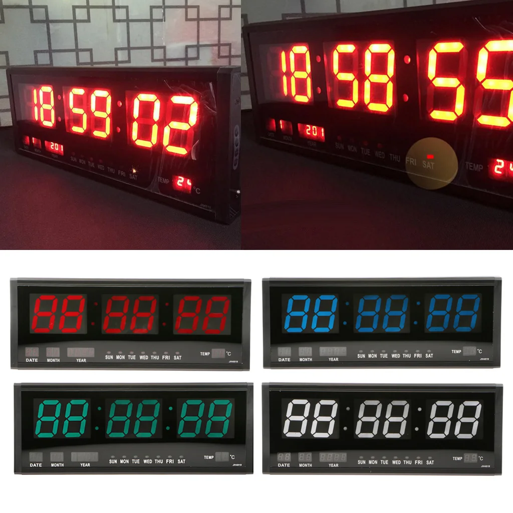 Large Digital LED Display Wall Desk Table Clocks Calendar Thermometer EU
