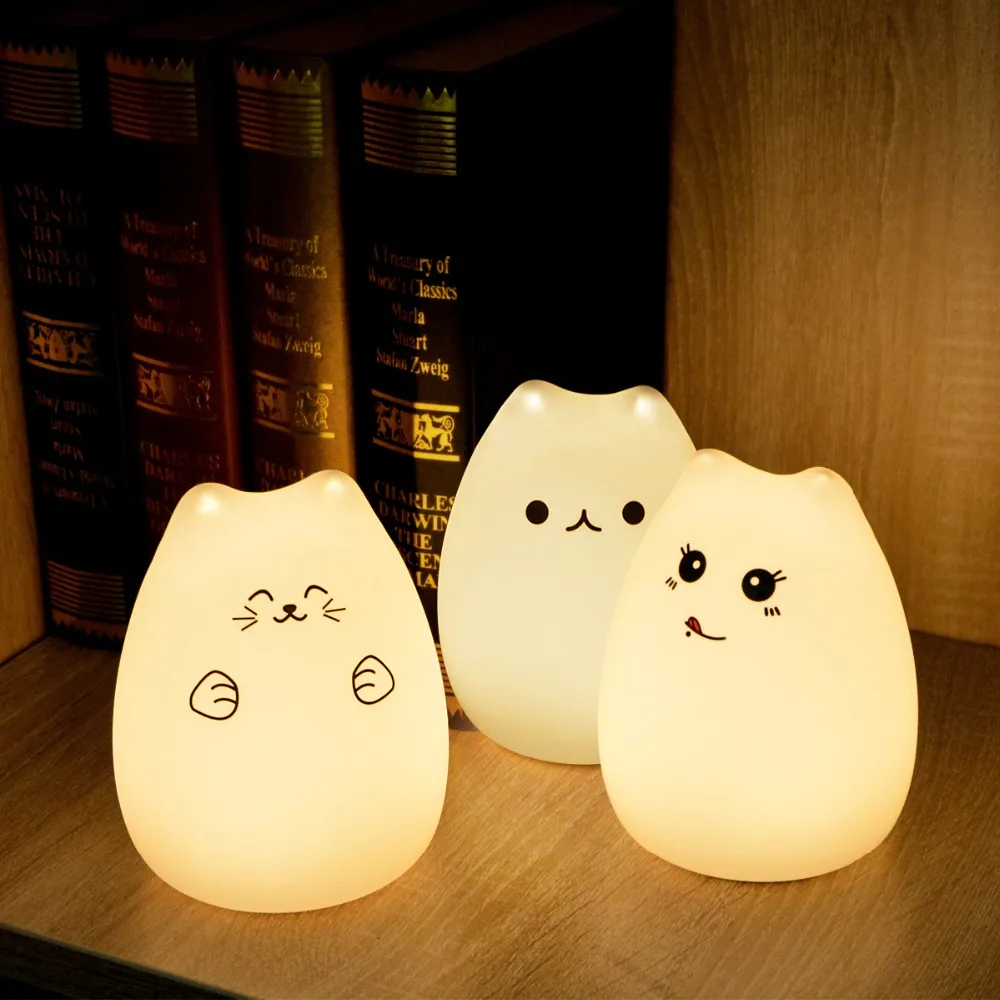 LED Touch Sensor Cat Animal Night Light Silicone Bedroom Table USB