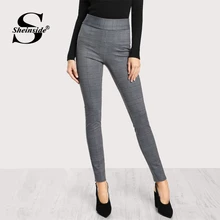 Sheinside серые клетчатые леггинсы с эластичной талией женские весенние элегантные длинные штаны модные офисные женские Рабочие обтягивающие брюки