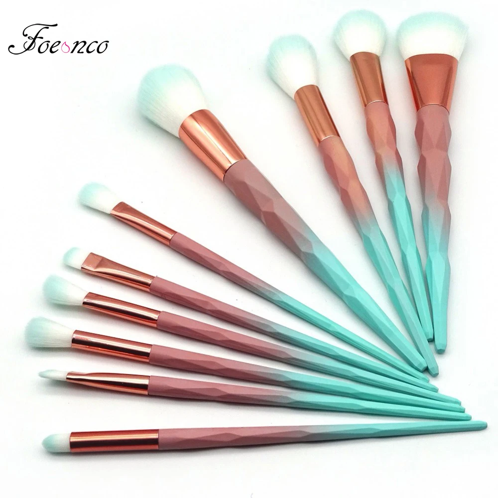 

FOEONCO 7/10 pcs Unicorn diamond Makeup Brushes Set Green Macarons color Facial Foundation Cosmetic Makeup Brush Kit