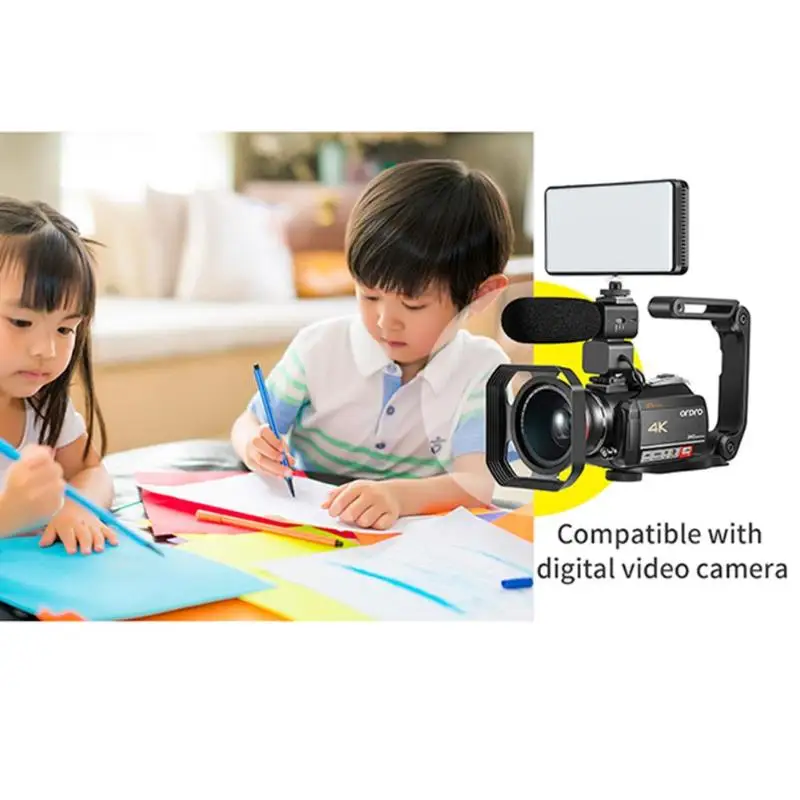 1/4 Screw U-Shape Camera Stabilizer Handheld DSLR Cam Handle Bracket Grip Stabilizer with Mic LED Port Camera DSLR Accessories