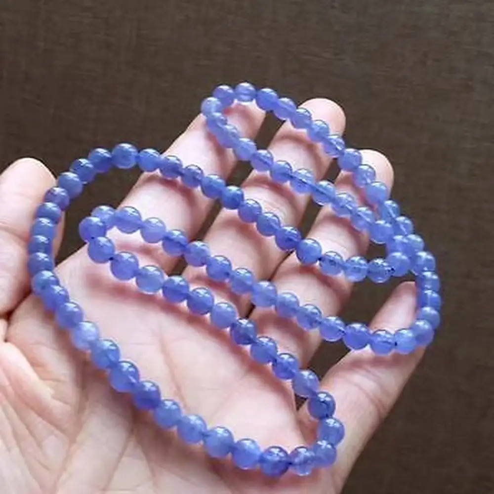 Natural Tanzania Tanzanite Gemstone Clear Beads Three Laps Bracelet 6mm