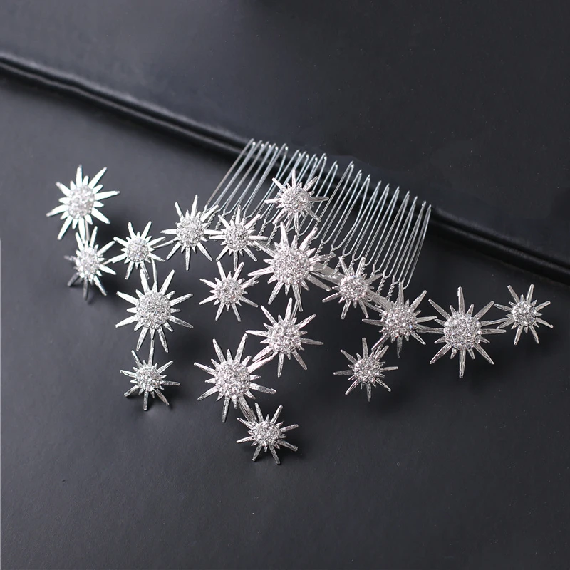 Silver Metal Snowflake Bridal Hair Comb Handmade Wedding Hair Accessories Rhinestone Hair Jewelry Hairband Women Party Headpiece