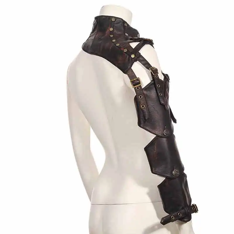 CORZZET Brown PU Leather Rivet Arm Buckled Armor Warmer Corsets & Bustiers Steampunk Gothic Accessories For Cosplay Halloween