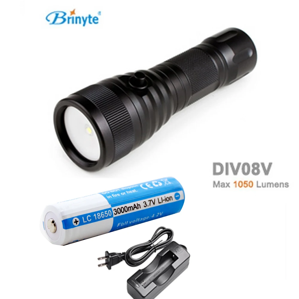 

Brinyte DIV08V LED Video/ Photo Light CREE XML2 1000lm Scuba Diving Torch Flashlight 200M Underwater Lamp + battery + charger