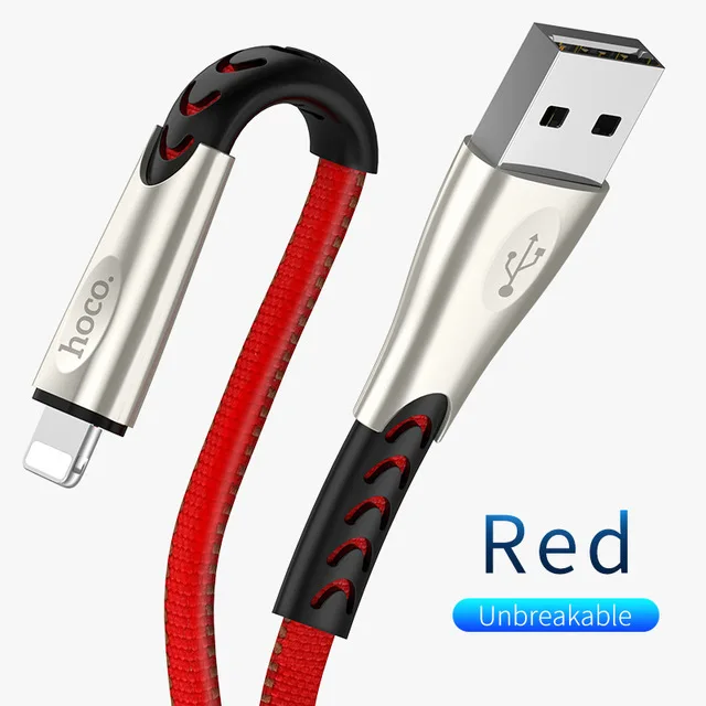 HOCO, прочный нейлоновый usb-кабель для iPhone Xs Max Xr X 8 7, 2,4 A, кабель для быстрой зарядки и синхронизации данных из цинкового сплава для зарядного устройства iPhone - Цвет: red