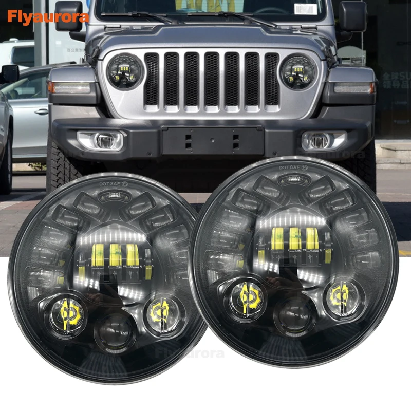 

2xFor Lada Niva 7inch Led Headlight Hi/Low Beam Light Halo Angle Eyes DRL Headlamp For Jeep Wrangler Off Road 4x4 suzuki samurai