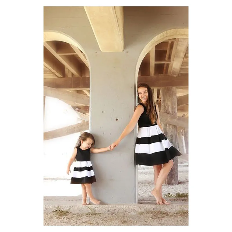 Fashion Family Matching Clothes Mother Daughter Dresses Women Striped Dress Baby Girl Mini Mom Party suit | Мать и ребенок