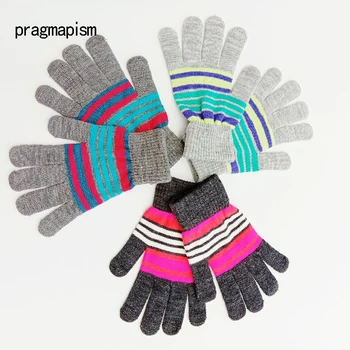 

2018 Autumn winter new knitted magic gloves warm man woman unisex striped fashion couples gloves