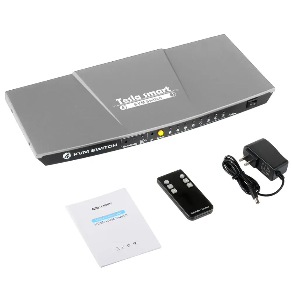 Tesla smart KVM Switch 4 порта USB2.0 KVM HDMI коммутатор Поддержка 3840*2160/4K* 2K IR дополнительный USB 2,0 Unix/Windows/Debian/Ubuntu/Fedora