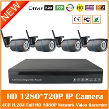 Video Bullet Ip Cameras Wifi 1.0mp With Nvr 4ch H.264 Onvif P2p Outdoor Waterproof Surveillance Security System Kit Hot