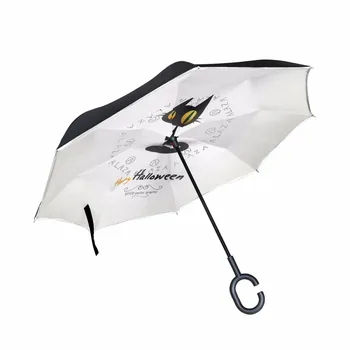 

Double Layer Inverted Cat Umbrella Reverse with C-shaped Hands Long Handle Self Standing Inside Out