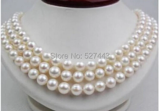 

Wholesale >>Genuine triple strands10 mm south sea white pearl necklace 17"18"19