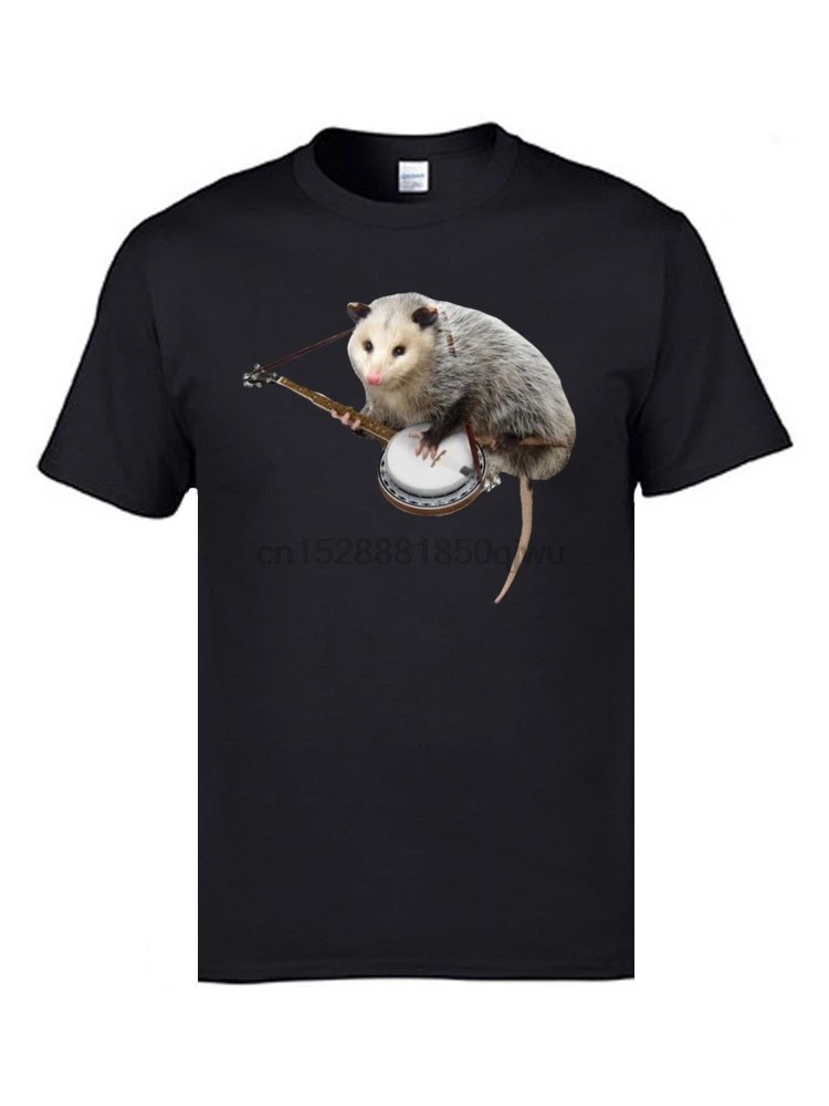 

Possum Playing Banjo Animal Print T Shirt Popular Mens T Shirt Spring Autumn Tops Tees Pure Cotton Black T Shirt Round Neck