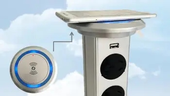 Best Intelligent Wireless Charge Motorized Pop Up Power Outlet 2*power Outlet + 1 Charge USB Aluminum Shelf