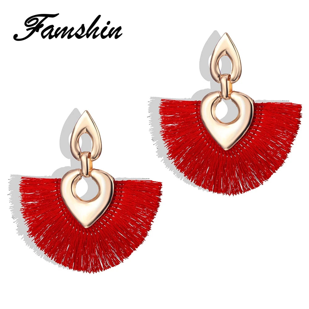 

FAMSHIN Bohemian Sector Braided Tassel Earrings For Women 2018 New Statement Heart Dangle Earring Female Brincos Jewelry Gifts