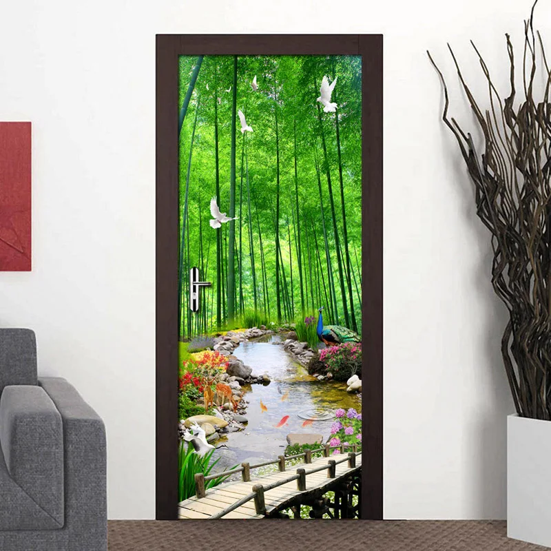 PVC Waterproof Bamboo Forest Landscape 3D Photo Wallpaper Home Decor Modern Living Room Bedroom Door Sticker Wall Mural Painting