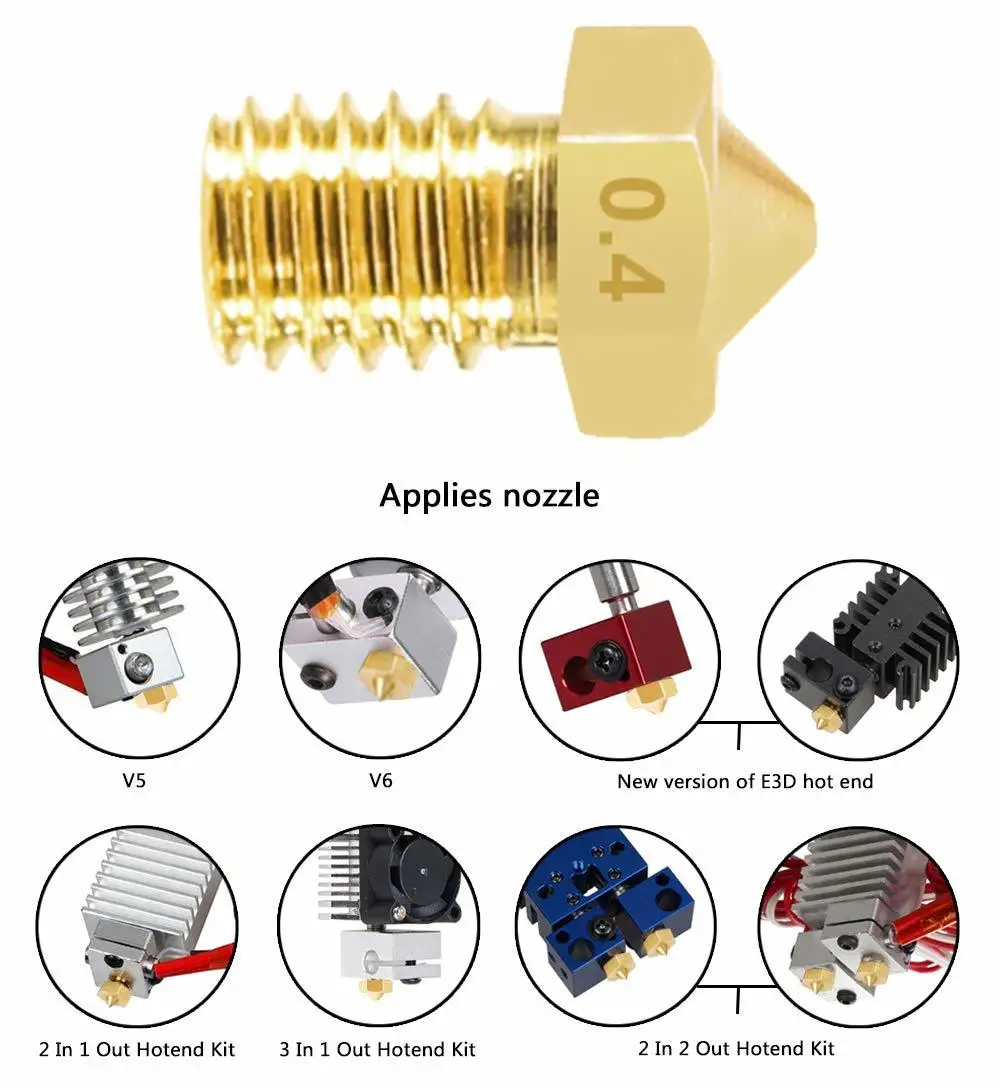 3D сопла для принтера 16 шт. M6 3D-принтеры 0,2 мм 0,3 мм 0,4 мм 0,5 мм 0,6 мм 0,8 мм 1,0 мм Экструдер латунная насадка Печатающая головка для E3D V5 V6
