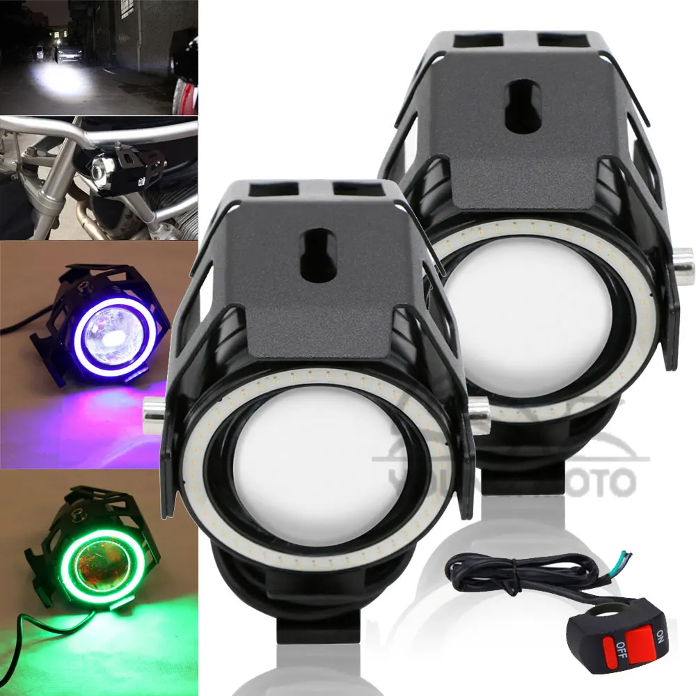 Pair 125W Motorcycle Motocross U7 LED Fog Front Spot Light DRL Angel