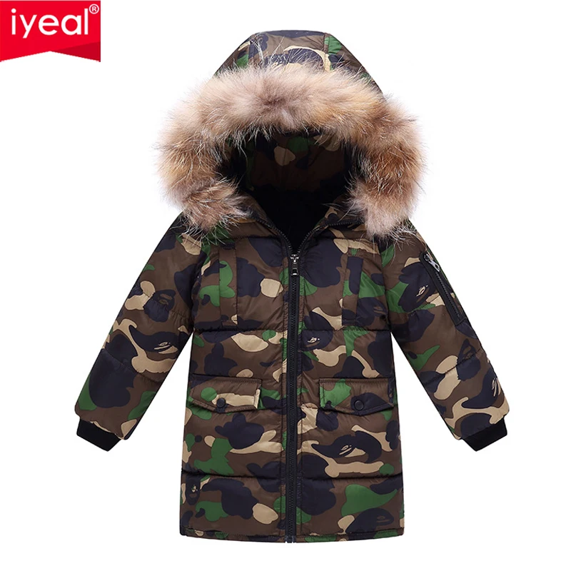 

IYEAL New Boys Parkas Jackets Winter Jacket For Boy Children Down Cotton Coat Russian For Kids Hooded Camouflage Jacket Outwear