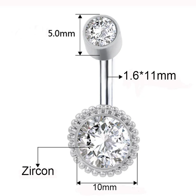 14 г 1,6 мм 316L из медицинской стали, для пупка пирсинг с импортом циркония тоннель мяч пирсинг Прозрачный 14 г пупка Кнопка Кольцо