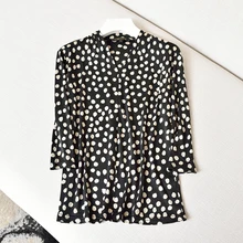 Новая шелковая футболка, женский складной v-образный воротник, элегантная интеллектуальность 120 г/м шелк, рукав семь