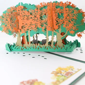

3D Handmade 2019 Merry Christmas Forest Lucky Deer Paper Invitation Greeting Cards PostCard Happy New Year Friend Bussiness Gift