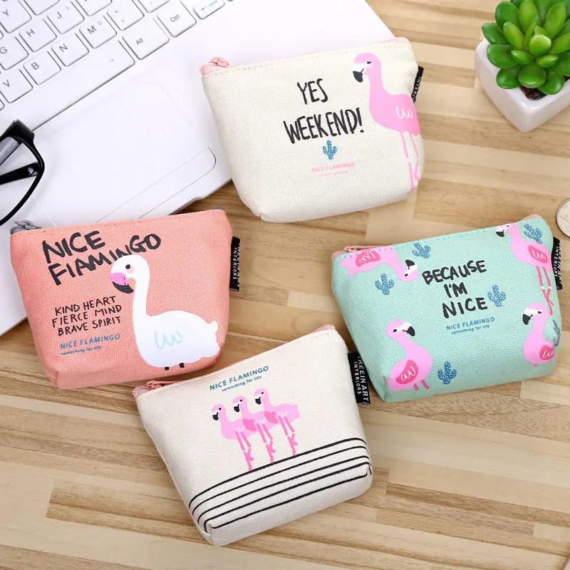 

1Pc Cute Popular Women Flamingos Pattern Canvas Coin Purses Zipper Zero Mini Wallet Storage Coin Bag Key Packet Portable Bag