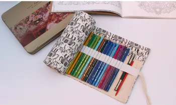 

Hot selling canvas large capacity handmade bag pencil case curtain 36/48/72 colored pencils bag big box children painting